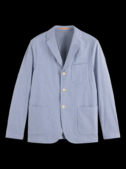 Unconstructed striped seersucker blazer