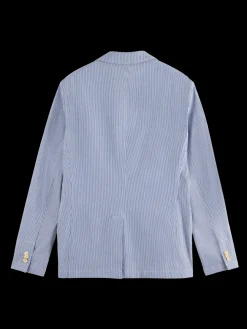 Unconstructed striped seersucker blazer