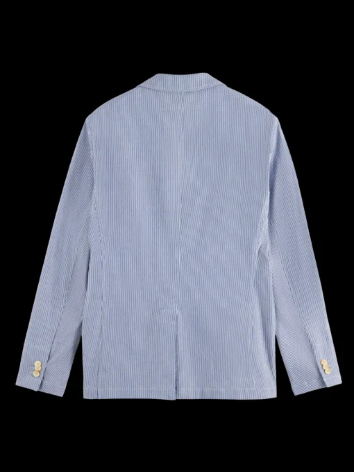 Unconstructed striped seersucker blazer
