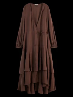 VISCOSE JACQUARD MIDI WRAP DRESS