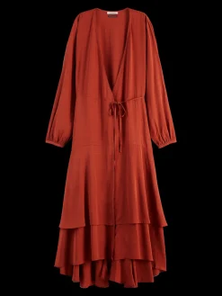VISCOSE JACQUARD MIDI WRAP DRESS