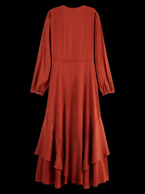 VISCOSE JACQUARD MIDI WRAP DRESS