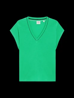 V-NECK LADDER DETAIL LOOSE FIT T-SHIRT