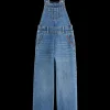 WASHED DENIM DUNGAREE WITH WIDE LEG- DREAMCATCHER