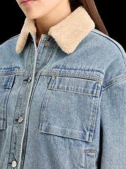 WASHED DENIM JACKET WITH SHERPA DETAILS