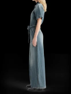 Washed denim workwear jumpsuit