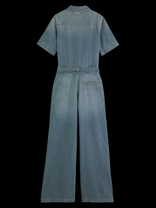 Washed denim workwear jumpsuit