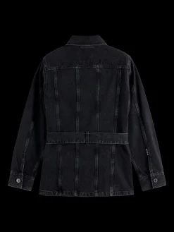 WORKED OUT BLACK CARGO DENIM JACKET  WITH BELT