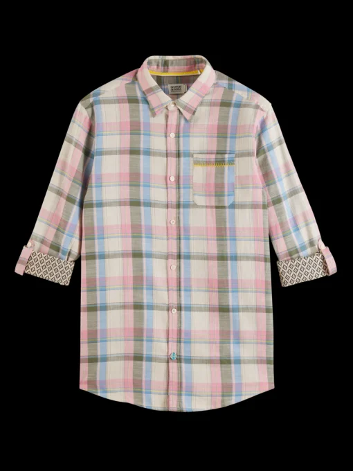 Yarn dye check roll up shirt