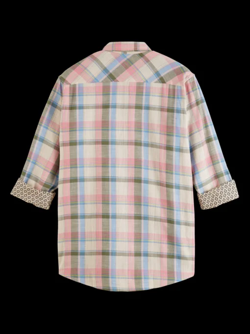 Yarn dye check roll up shirt